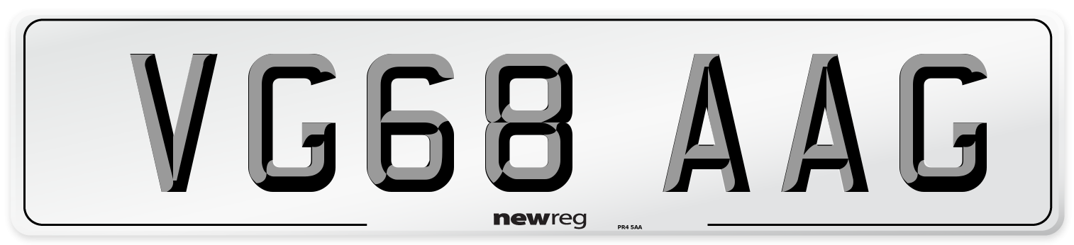 VG68 AAG Number Plate from New Reg